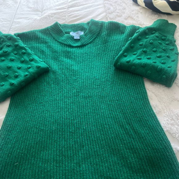 CeCe green puff sleeve bobble ribbed sweater, size small - Picture 2 of 6